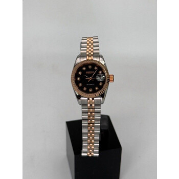 Custom Seiko Mod • 2-Tone Steel Rose Gold Black Diamond Datejust Automatic • 26mm